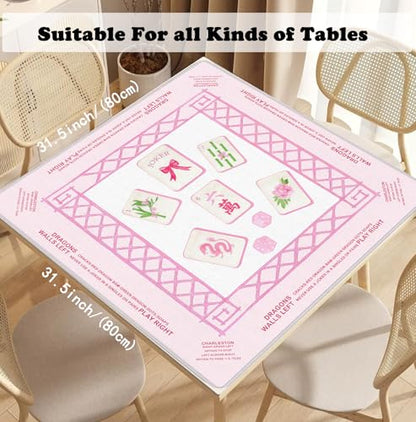 Pink Chinoiserie Mahjong Mat 31.5" x 31.5", Grandmillennial Pink Non-Slip Noise Reduction Mahjong Table Cover Accessories and Supplies for Dominoes Poker Card Board and Tile Games Gifts - color: Pink Chinoiserie Mahjong Mat