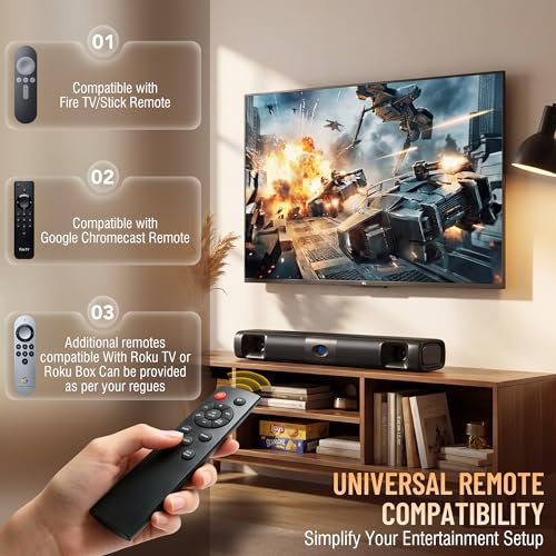 Sound Bar for Smart TV, 60W Bluetooth 5.3 Soundbar with Deep Bass & Clear Voice, Surround Sound with TV ARC/Optical/AUX, Slim 17-Inch Wall Mountable Sound Bar for TV, PC, Gaming & Projectors