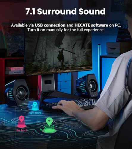 Edifier G2000 Pro 2.0 RGB Gaming Speakers with 64W Peak Power, Black | Virtual 7.1 Surround Sound, 270° TempoFlow Light Sync, Bluetooth 5.4/USB-C/AUX for PC, PS5, Game Console - color: Black