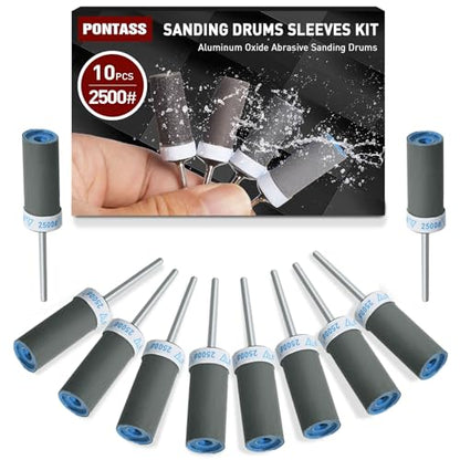 2500 Grit Sanding Drums Sandpaper Sticks Set for Dremel Rotary Tool with 1/8" Shank,10 Pcs Sanding Drums Accessories Dry/Wet Abrasive Cylinders for Wood/Metal Rust Removal/Jade Polishing - size: 2500 Grit