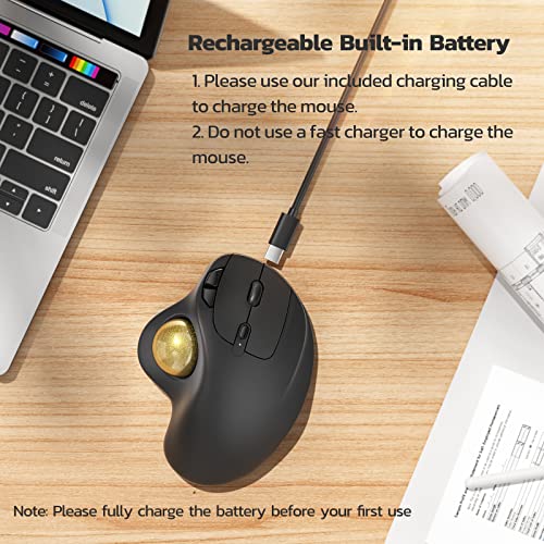 Nulea M501 Wireless Trackball Mouse Ergonomic Thumb Control, 4 DPI Levels | Rechargeable rollerball mouse with Bluetooth USB receiver,3 device use,smooth tracking,compatible with PC Mac Windows-Gold - color: H-Gold