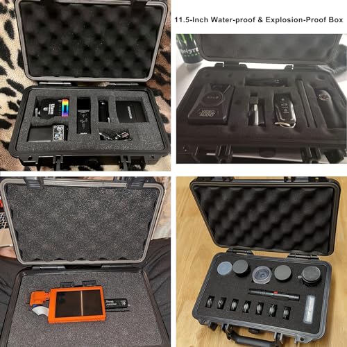 CASOMAN 11.5-Inch Water-Proof & Explosion-Proof Box, with Cush- Proof Sponge, IP67 Water Proof Grade, Customizable Foam - size: 11.5" X 8.3" X 3.9"