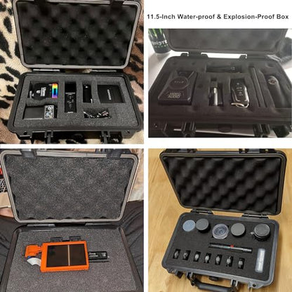 CASOMAN 11.5-Inch Water-Proof & Explosion-Proof Box, with Cush- Proof Sponge, IP67 Water Proof Grade, Customizable Foam - size: 11.5" X 8.3" X 3.9"