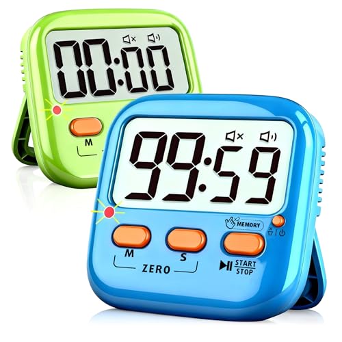 2 Pack Digital Timer for Kids, Magnetic Kitchen Timers for Cooking, Egg, Teachers, Classroom, Study, Exercise, Oven Baking - AAA Battery Included