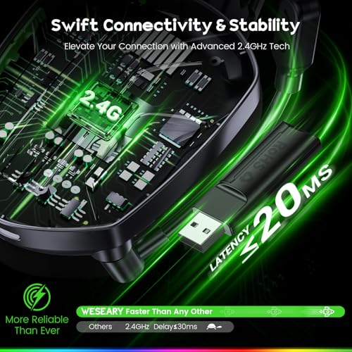 WESEARY Wireless Gaming Headset for PS5, PS4, PC, Switch| 20ms Low Latency | 2.4GHz USB & Bluetooth 5.4 Gaming Headphones with Mic, 50H Battery Life, 3D Spatial Audio, Dynamic Lighting, Aurora Black - color: Aurora Black
