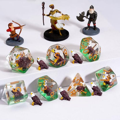 Eagle DND Animal Resin D&D Dice Set, 7pcs Polyhedral Dice (D4, D6, D8, D10, D12, D20, D%) for Dungeons and Dragons, RPG, MTG, Role Playing Games - color: Eagle