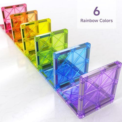 Premium Magnetic Tiles 100pcs: Durable STEM Building Blocks Kids 3-8 | Iron case with handle, lid as play base. 7.5cm tiles, sealed, ASTM & CPSIA safe. Montessori STEM for preschool. Gift 3-8 - size: 100 PCS