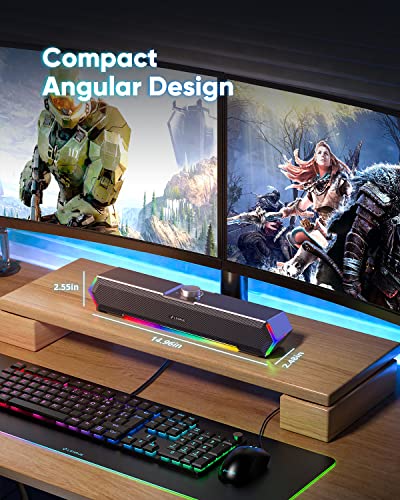 LENRUE G11 Computer Speakers for Desktop, Touch Lights PC Speakers with Surge Clear Sound, USB C/USB Powered, AUX Audio for Computer Desktop PC Laptop Desk - color: Black