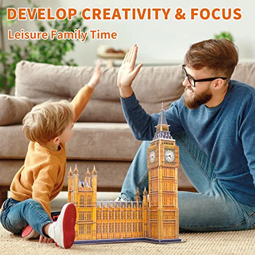 3D Puzzles for Adults & Kids, London Big Ben City Architecture Building Model Kit, 3-D Puzzle DIY Craft Kits STEM Educational Family Assembly Toys Gifts for Boys Girls 10-12-14 Home Decor, 190 Pieces - style: Big Ben
