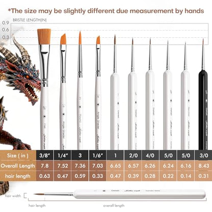 Golden Maple Model Brush Set, 4 Large Dry Brushes 6 Masterclass Kolinsky Sable Miniature Paint Brushes, Fine Detail Paint Brush Set - for Miniature Painting, Drybrushing, Layering & Insane Detail