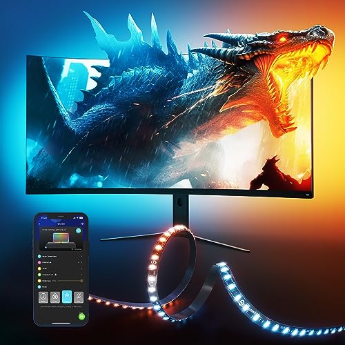 Govee Gaming Light for Monitor G1, RGBIC LED Backlight for 27-34 Inch PC | Smart LED Lights for Monitors with Color Matching, Adapts to Curved Monitors, Double Strip Light Beads with 123 Scene Modes