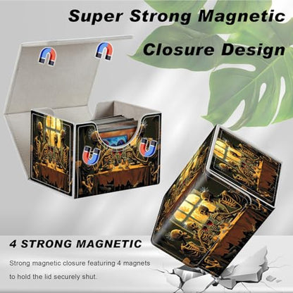 Magnetic Closure TCG Deck Box Portable Card Holder Trading Card Deck Box | PU Leather Collectible Card Case Game Trading Card Deck Box Storage Scratch Resistant Lining, Skeleton People Party - color: Skeleton People Party