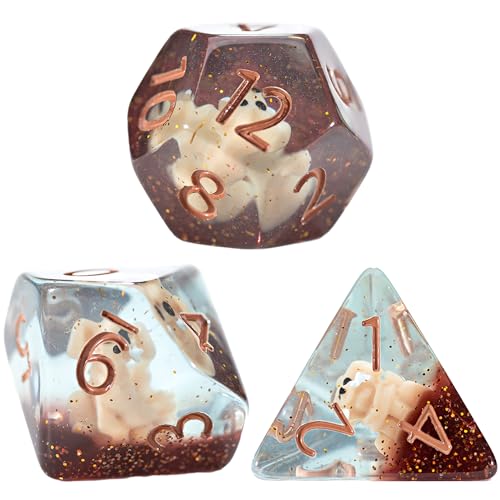 Gate Keeper Games and Dice: Inclusion Dice: Puppy Dice - 7pc RPG Set, Tan Puppy in Clear Resin w/ Brown Glitter, 7 Resin Dice for Role Playing Games - style: Pupppy
