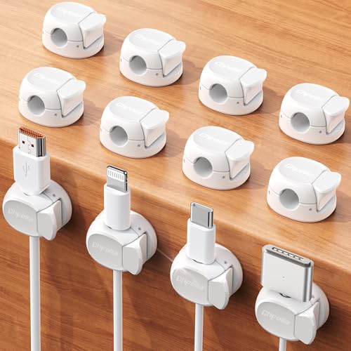 12Pack Cord Organizer [Dual Spring & Clasp] [Max Stability] Cable Clips, Chfeila Cord Holder, Desk Cable Management, Adhesive Wire Organizer for Home Office Desktop Nightstand Car Table Wall - White - color: White, size: 12-Pack