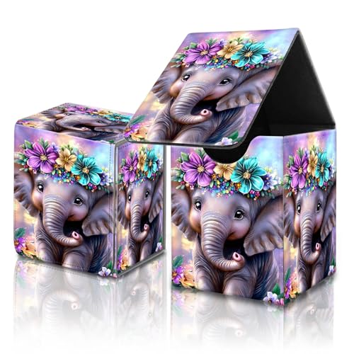 for MTG Commander Card Deck Box,Trading Card Storage Box with Magnetic Closure,Fits 120+ Single Sleeved Cards,Deckbox,Fits Sports TCG/CCG/MTG Accessories,﻿Cute Elephant Purple - color: Cute Elephant Purple