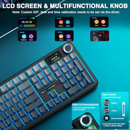 AULA F108 PRO - Wireless Mechanical Keyboard with Screen & Knob,Full Size Keyboard with 8000mAh Battery,Pre-lubed Switches,Side Printed PBT Keycaps,RGB Backlit Hot Swappable Custom Gaming Keyboards - color: Gradient Black