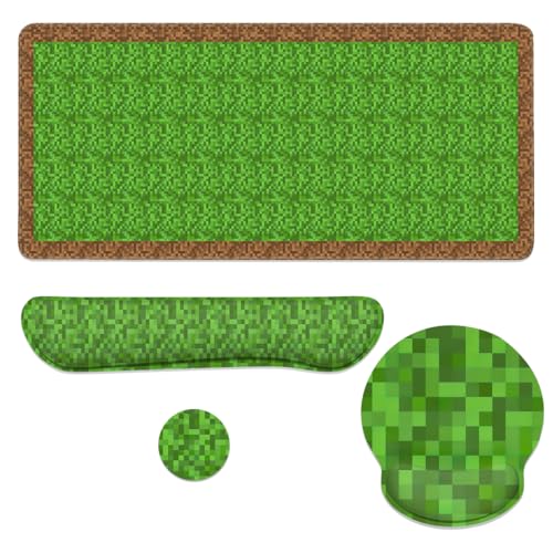Pixel Game Mouse Pad Set Gamer Pixel Grass Gaming Mousepad 4in1 Desk Mat for Desktop Wrist Support Cup Coaster Set Ergonomic Computer Desk Arm Wrist for Decor Home Office - color: Pixel Game, size: 35.4L x 15.7W inches