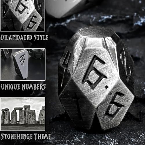 ZHOORQI Metal DND Dice Stonehenge Polyhedral Die Set for RPG(JS-Silver) | D and D Dice, 7Pcs/Set Unique Cool Dice, Perfect Dice Gifts for Dungeons and Dragons RPG Role Play Games - color: Jsz-silver