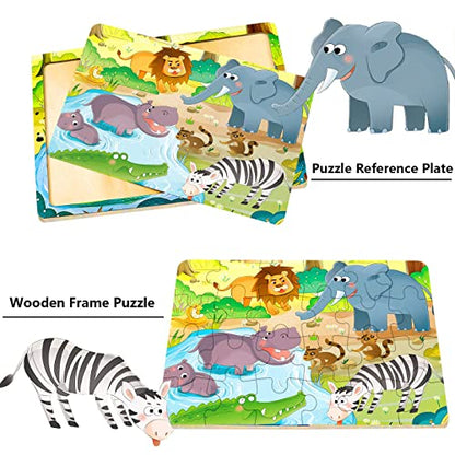 Puzzles for Kids Ages 3-5 24 Piece Wooden Puzzles 6 Pack | Colorful Toddler Jigsaw Puzzles, Educational Learning Toys, Birthday Gifts for Boys Girls