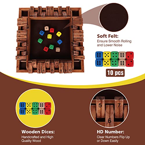 GOTHINK 1-4 Player Shut The Box Dice Game, 11.5-inch Wooden Board Table Math Game with 10 Dices - Math & Decision Skills for Adults/Kids, Perfect for Home Class Parties & Pubs - Classic Tabletop Fun - color: Brown - 11.5 Inch