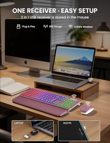 Wireless Keyboard and Mouse Combo, RGB Backlit, Rechargeable & Light Up Letters, Full-Size, Soft Typing, Sleep Mode, 2.4GHz Quiet Keyboard Set for Mac, Windows, Laptop, PC, Trueque KM42Pro | Light Up Letters, Full-Size, Soft Typing, Sleep Mode, 2.4GHz Qui
