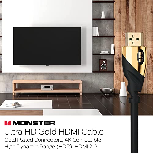 Monster 6 ft UHD Gold HDMI Cable, Supports 4K Resolution, Speeds of 60 Hz and 21 Gigabytes per Second, Compatible with OLED and QLED TVs