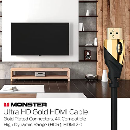 Monster 6 ft UHD Gold HDMI Cable, Supports 4K Resolution, Speeds of 60 Hz and 21 Gigabytes per Second, Compatible with OLED and QLED TVs