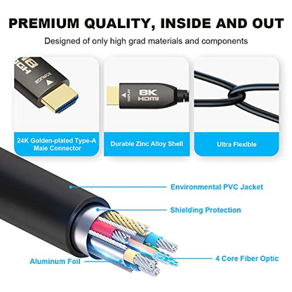 8K HDMI Fiber Optic Cable 50ft, Ultra High Speed 48Gbps HDMI 2.1 Over Fiber, Supports 10K, 8K@60Hz, 4K@144Hz/120Hz/60Hz, HDCP 2.2 & 2.3, 4:4:4, eARC, Dynamic HDR 10, 3D (50ft) - size: 50 feet (Fiber HDMI)