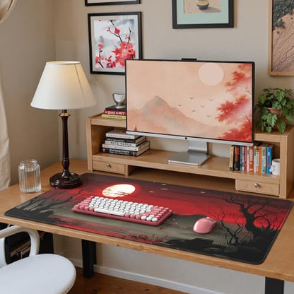 iCasso Desk Protector Mat, Large Japanese Mouse Pad, Full Moon | Stable Rubber Base Mousepad with Stitched Edges, Keyboard Mouse Mat Desk Pad for Work, Office, Home, Game - color: Full Moon