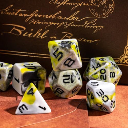 7PCS DND Dice Set RPG Resin Polyhedral Dice Set Camouflage Color with Leather Pouch for D&D Role Playing Games and Other Tabletop Games (Yellow) - color: Camo-yellow