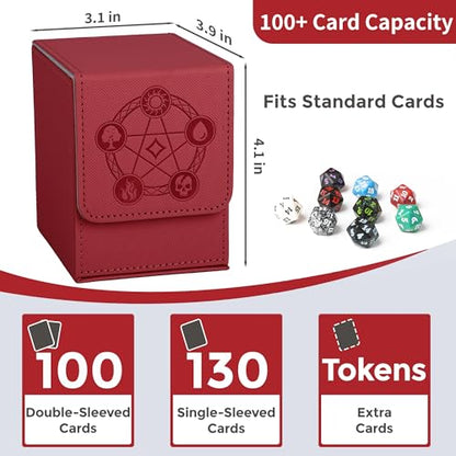 Card Deck Box with 2 Dividers, MTG Commander Deck Box Holds 100+ Double-Sleeved Cards, Leather Magnetic Deck Case Compatible with Magic TCG CCG Cards, Red - color: 2. Red, size: 100 Double-sleeved Cards Vertical