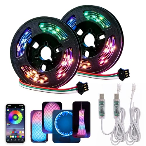 2Pack Strobe LED Lamp Kit 001 for Bambu Lab, Iridescent RGB Smart 3D Print LED Strip Light Kit, Bundle-ZH037 1M/3.28FT 3D Printing Lamp Accessories, 60 LEDs Models Lamp DIY, 16 Milllion Colors - style: 2Pack