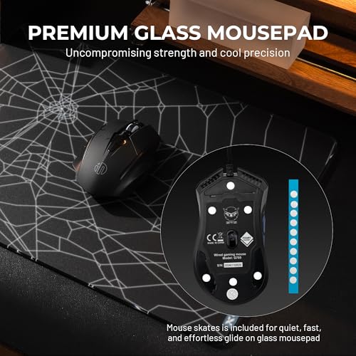XVX Black Spider Webs Glass Gaming Mousepad 4.0,Hard Mousepad for Gaming,Ultra-Smooth Micro-Etched Surface Mouse Mat with Non-Slip Rubber Base(410mm*310mm) - color: Black(Spider Webs)