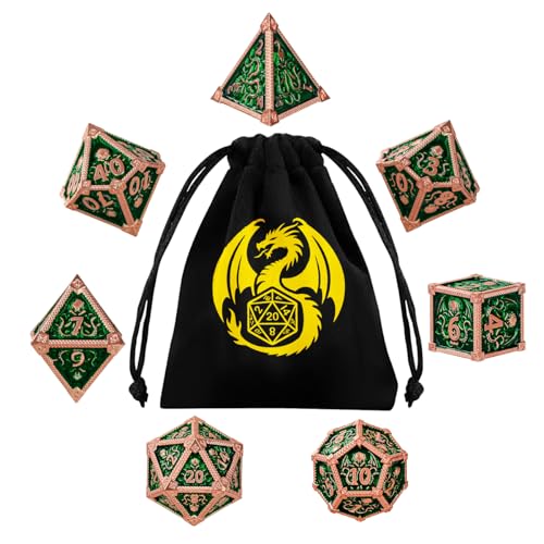 Metal Dice Set, Octopus Pattern, 7pcs Polyhedral Metal DND Dice Set, DND Starter Set, D&D Gifts with Gift Bag, Role Playing Board Games Accessories, Red Copper Border Green - color: Green With Gift Bag