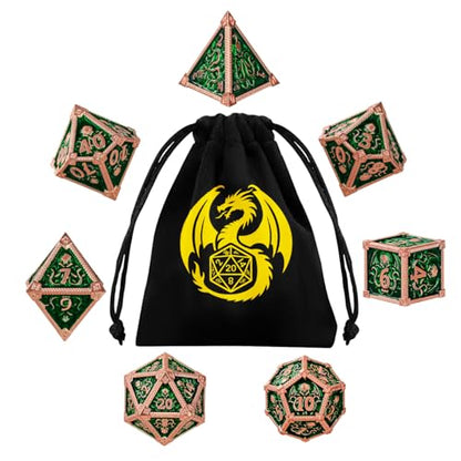 Metal Dice Set, Octopus Pattern, 7pcs Polyhedral Metal DND Dice Set, DND Starter Set, D&D Gifts with Gift Bag, Role Playing Board Games Accessories, Red Copper Border Green - color: Green With Gift Bag