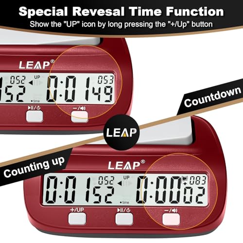 LEAP Chess Clock Digital Chess Timer Professional for Board Games Count Up/Down Timer with Alarm,Bonus and Delay Features, Easy to Setup (Red/Black) - color: Red/Black