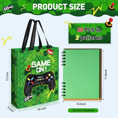 Sweetude 30 Pcs Video Game Gift Bag with Handle Game Party Supplies Reusable Gaming Neon Goody Bag, 2 Styles - style: Green