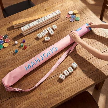 35 Inch Long Mahjong Mat Bag Waterproof Mahjong Mat Storage Carrying Bag Double Strapped Polyester Drawstring Lightweight Holder for Board Games Storage-mat Not Included(Pink) - color: Pink