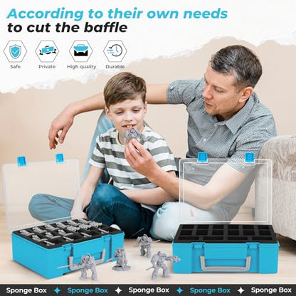Madcat Miniature Storage Carrying Figure Case - 32 Slot Figurine Minature Carrying Case with 2 Foam Layer for Miniatures Compatible with 40k, DND & More (blue) - color: blue
