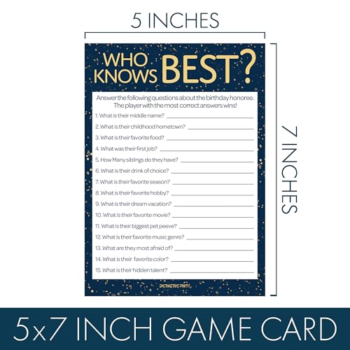 Navy and Gold 80th Birthday Games Set, Born in the 1940s, 20 Guests | 5" x 7" Dual-Sided Cards, Who Knows Best, Older or Younger, and 1940s Trivia Games, Answer Keys Included - color: Blue Gold