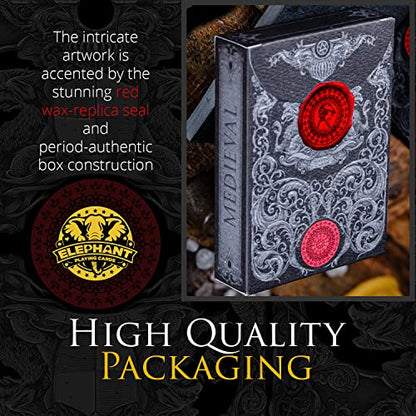 Medieval Playing Cards with Unique Seal and Free Card Game eBook, Stand Out with Cool Poker Cards, Black Deck of Playing Cards, Unique Illustrated Designs for Kids & Adults, Playing Card Decks - color: Stone