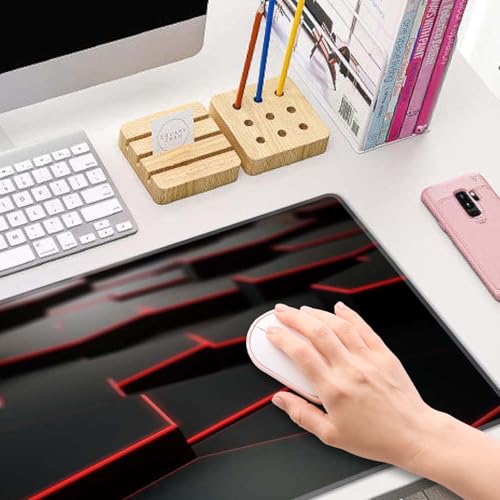Gaming Mouse Pad Large, Keyboard Mouse Mat Desk Pad, Non-Slip Rubber Base with Stitched Edges Mousepad, 31.5X11.8 inch Abstract Black Hexagon Background with Red Line - color: Abstract Black Hexagon