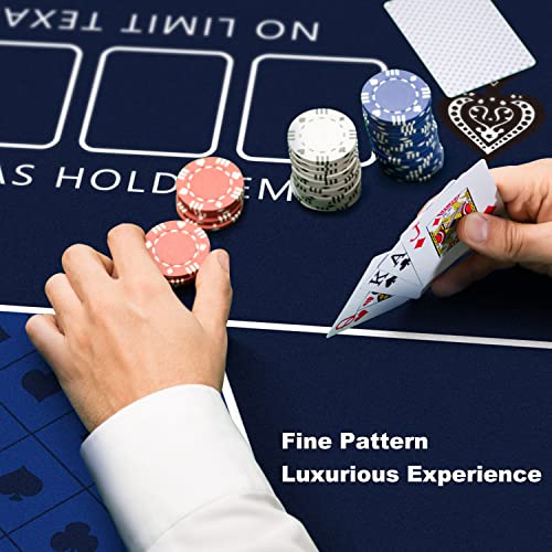 47×23 Inch Poker Mat, 6 Players Texas Hold'em Poker Rubber Mat Poker Topper for Tables, Folding Portable Poker Table Top Layout w/Carrying Bag for Poker Games, Casino (47 x 24 Inch Bright Blue) - color: 47 X 23 Inch Bright Blue