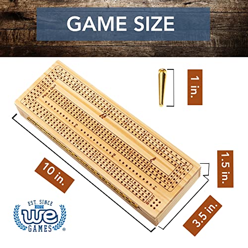 WE Games 3 Player Wooden Cribbage Set - Easy Grip Pegs and 2 Decks of Cards Inside of Board - Natural Wood - color: Natural