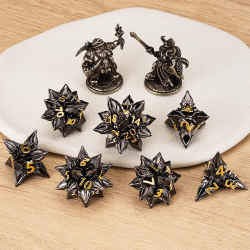 DND Dice Set Metal,Polyhedral D&D Metallic Heterotypic D and D Dice with Cracks for Dungeons and Dragons RPG TTRPG 7-Die Set with Gift (Heterotypic, Heterotypic-Black Nickel) - color: Heterotypic-black Nickel, style: Heterotypic