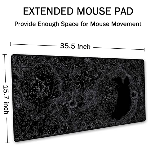 SSOIU Moon Topographic Map Extended Mouse Pad, XXL Gaming Mouse Pads, Large Big Mousepad Laptop Computer Keyboard Mat Desk Pad with Non-Slip Base Stitched Edge for Gaming Office, 35.5 x 15.7 inch - color: Moon Topographic Map