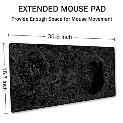 SSOIU Moon Topographic Map Extended Mouse Pad, XXL Gaming Mouse Pads, Large Big Mousepad Laptop Computer Keyboard Mat Desk Pad with Non-Slip Base Stitched Edge for Gaming Office, 35.5 x 15.7 inch - color: Moon Topographic Map