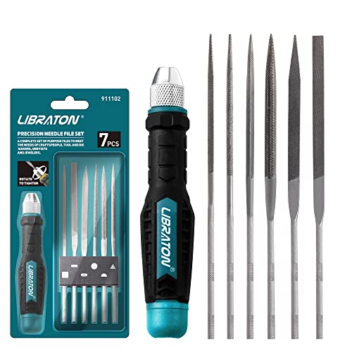 LIBRATON Needle File Set Interchangeable, Small Files, Mini Files | Wood Files, Metal Files Set, 6PCs Steel Files with Handle for Precision Metal File Work, Woodworking, Plastic Carving - style: Needle File-6PCS