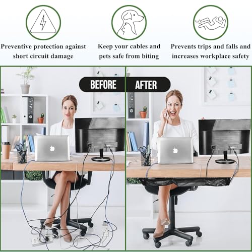 Under Desk Cable Management Net, Heavy-Duty Mesh Desk Wire Organizer, Large Capacity Under Desk Cord net for Home Office & Gaming Setup, Adjustable & Sturdy Cable Management net