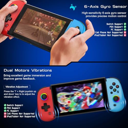 Joso Mobile Gaming Controller for iPhone/iPad/Tablet, Android Wireless Controller with Hall Effects Joysticks, Support PC/Switch, Play Cloud Games/PS Remote Play/COD/Genshin Impact & More - Blue+Red - color: Red+Blue